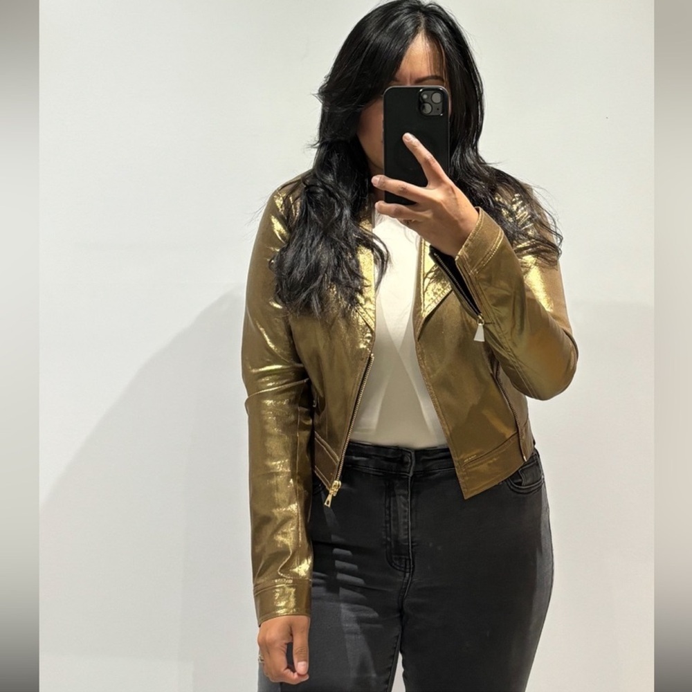 SASS & BIDE Gold Metallic Biker Jacket Sz 2 US NEW